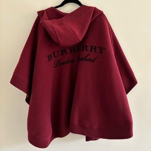 Burberry Wool Cashmere Blend Hooded Cape in Burgundy